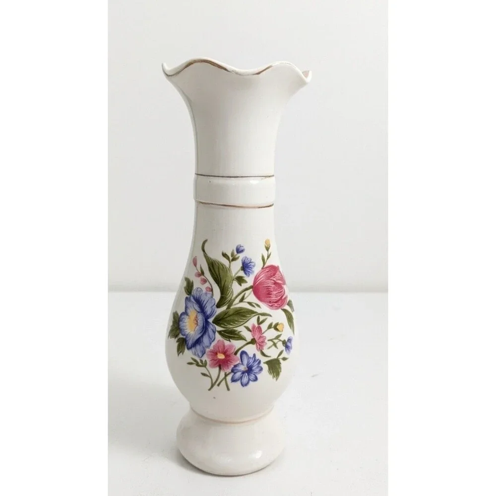 VINTAGE POTTERY VASE HAND PAINTED FLOWERS 10